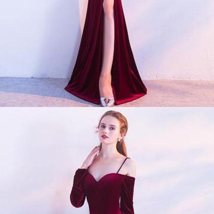 Classy Sheath Spaghetti Straps Burgundy Sleeveless Long Prom Dresses