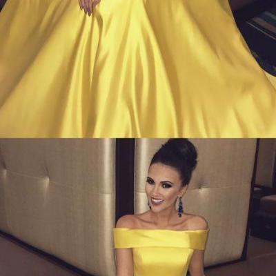 off the shoulder yellow long prom dress, 2018 prom dress, party dress, formal evening dress P3010 PD20200359