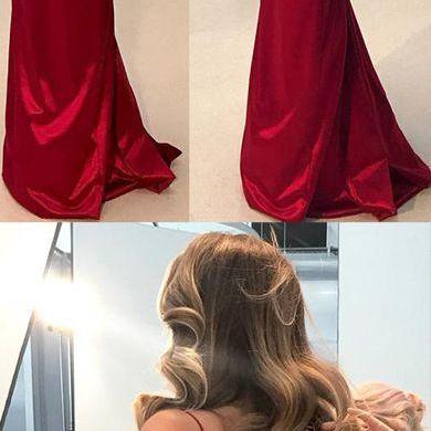 Simple Dark Red Mermaid Backless Long Prom Dresses, Formal Dress PD20201488