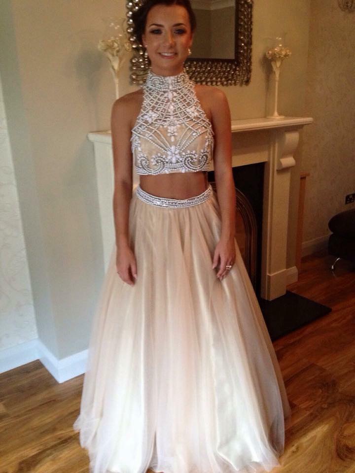 2 piece champagne prom on sale dresses