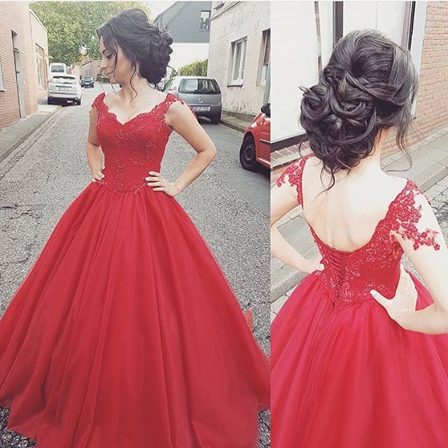 red evening ball gowns