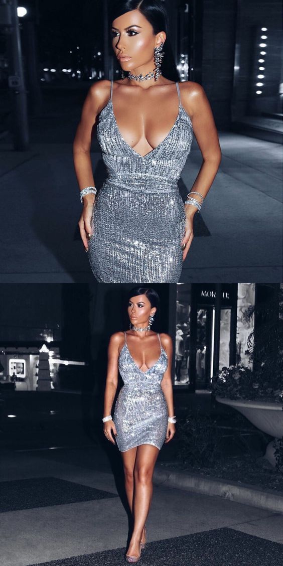 silver sequin spaghetti strap dress