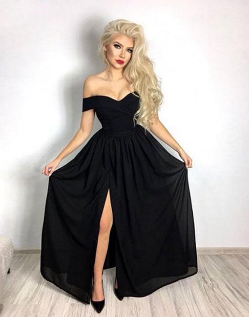 black simple prom dress