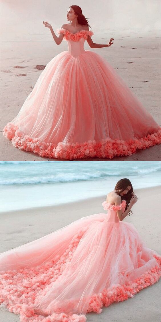 Coral wedding dress sales