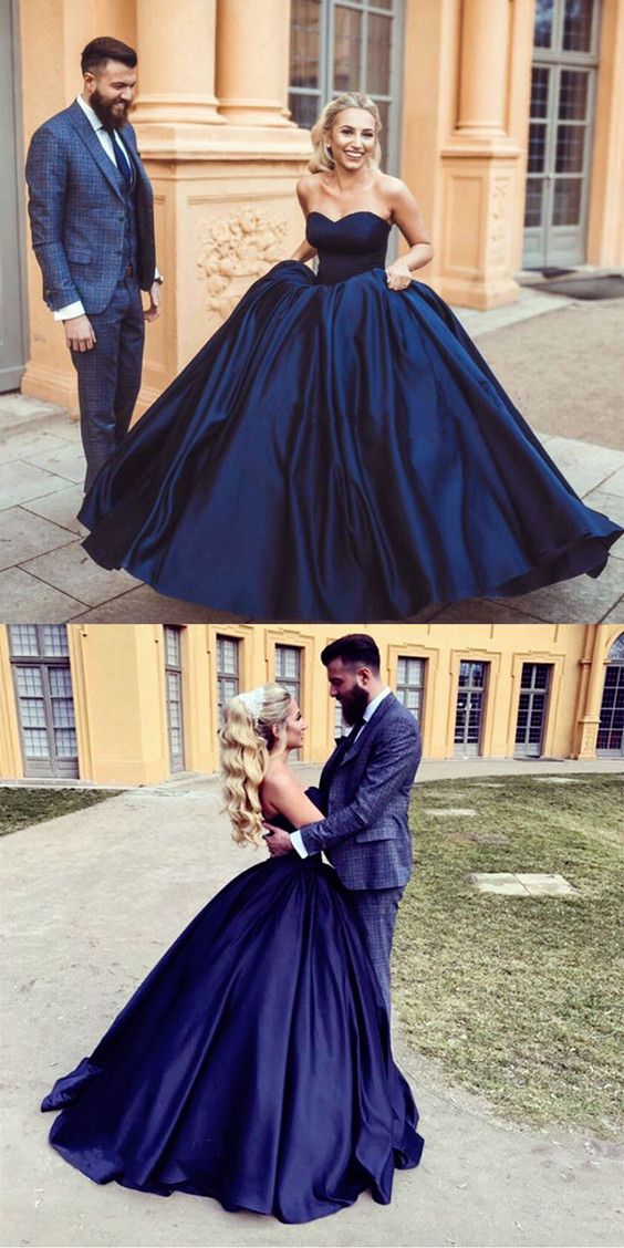 Navy Blue Ball Gowns satin Wedding Dress engagement Dress ball