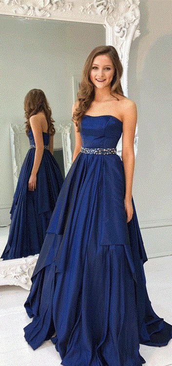Selling Prom Dress a Line Prom Dresses strapless Prom Gown navy