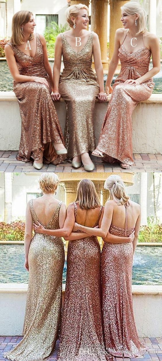 gold and rose gold bridesmaid dresses