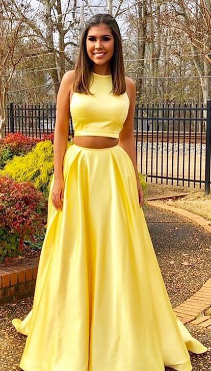 Yellow 2 piece prom dress sale
