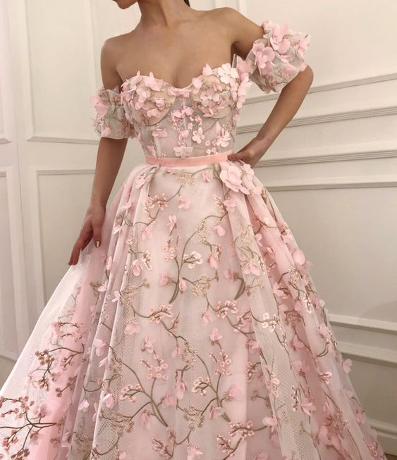 pink floral off the shoulder dress
