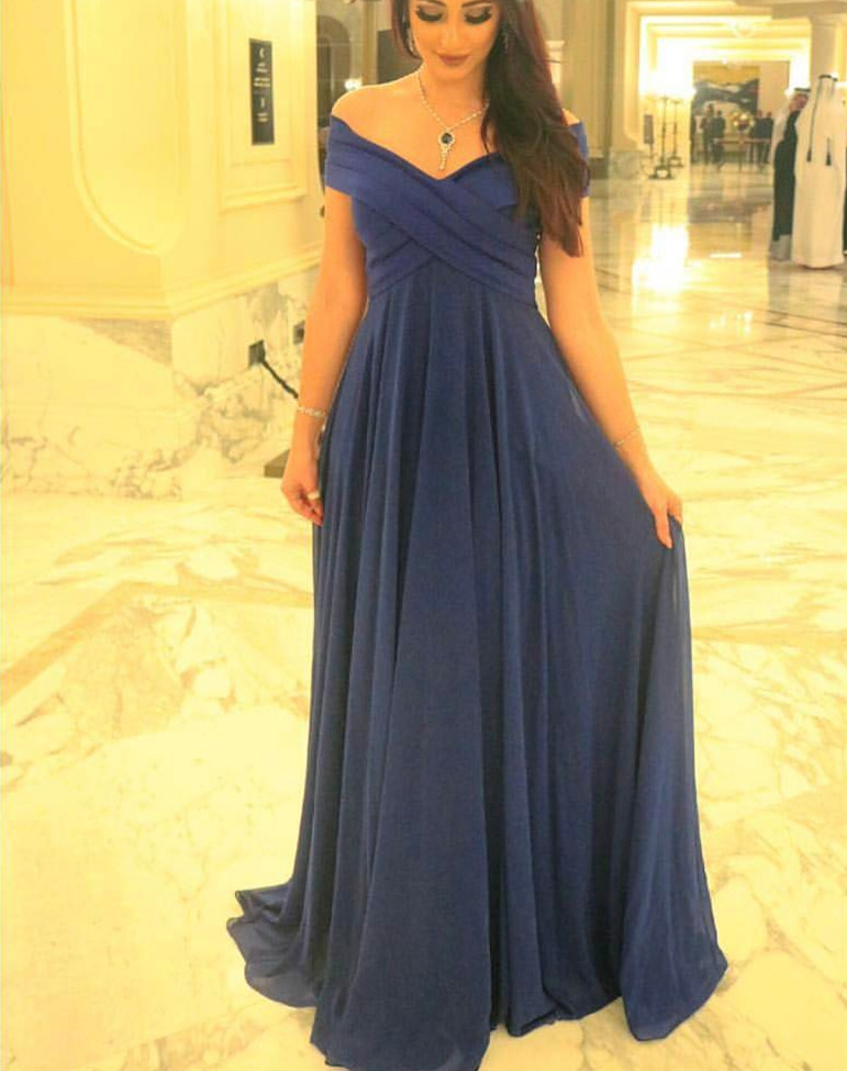 navy blue off the shoulder bridesmaid dress