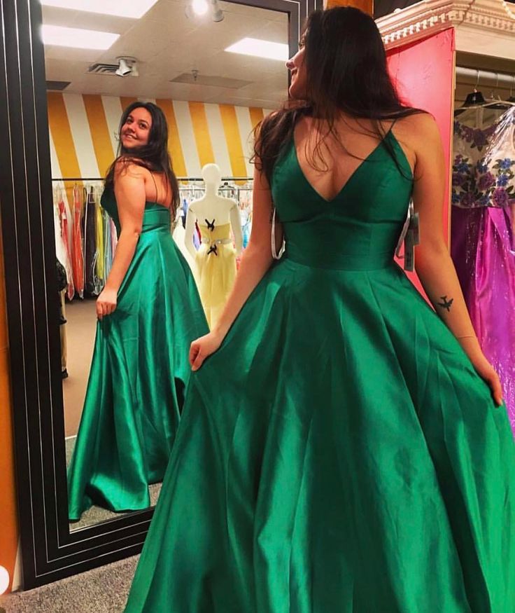 a line emerald green dress