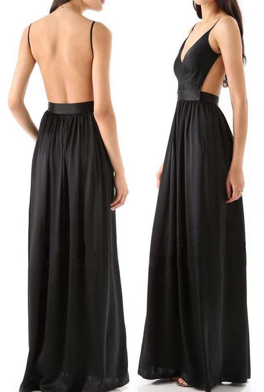 long black backless gown