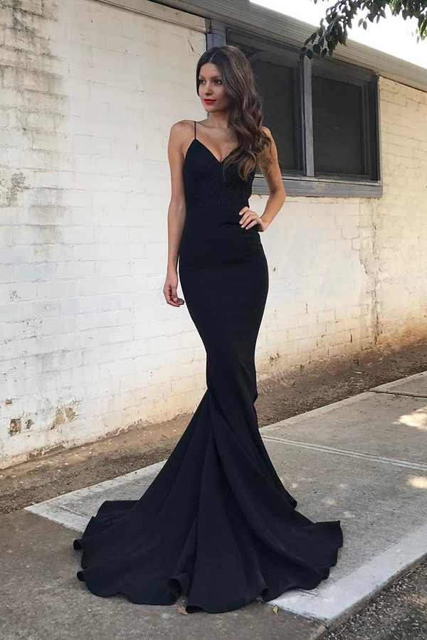 satin black prom dress