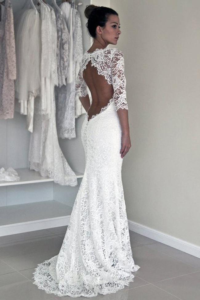 Long Wedding Dresses Cheap Wedding Gowns Lace Wedding Dresses Open Back Wedding Gown Long Sleeve Wed On Luulla