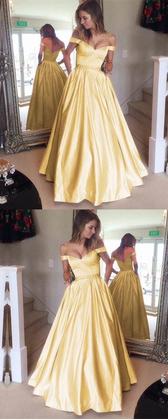 satin gold prom dress