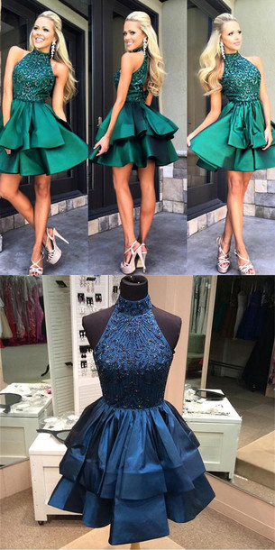 Homecoming Dress Luxury Rhinestone Emerald Green Homecoming