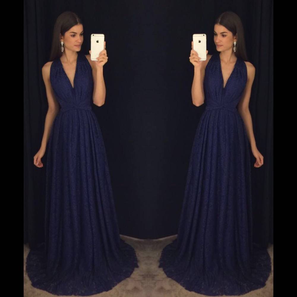 long navy evening gown