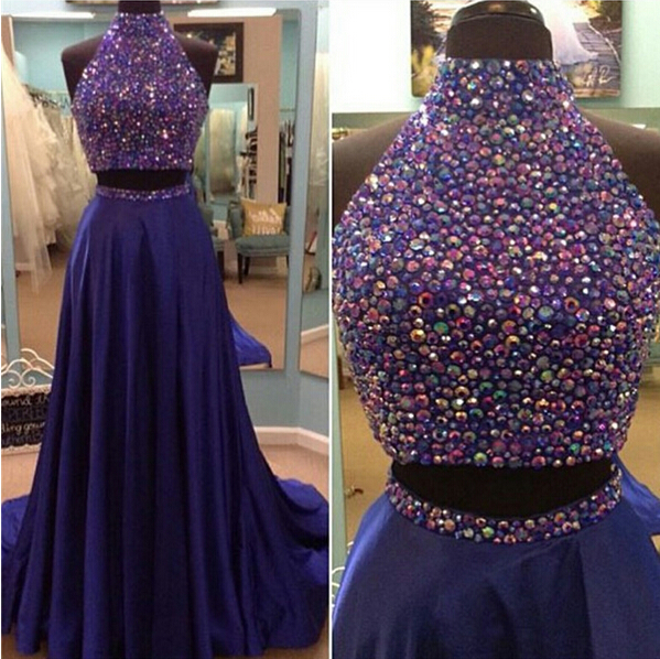 dark purple two piece prom dress
