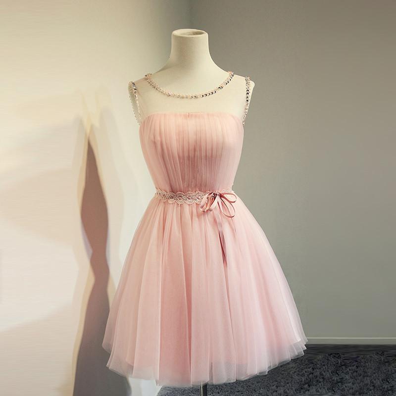 Blush Pink Homecoming Dress Short Tulle Prom Dresses Homecoming
