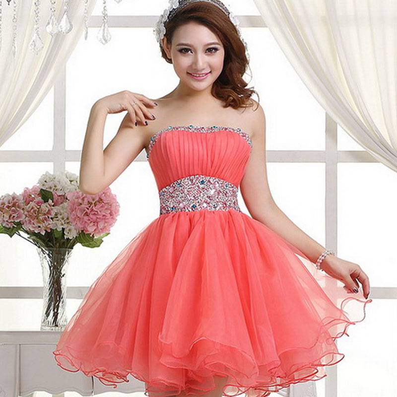 Coral Homecoming Dress Sexy Homecoming Dresses Tulle Homecoming Gown Beading Party Dress Short Prom On Luulla