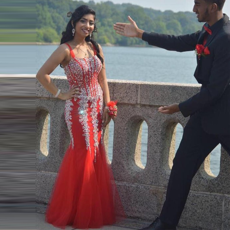 red and silver evening gown