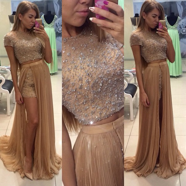 Champagne Prom Dresses 2 Pieces Prom Gowns 2 Piece Prom Dresses
