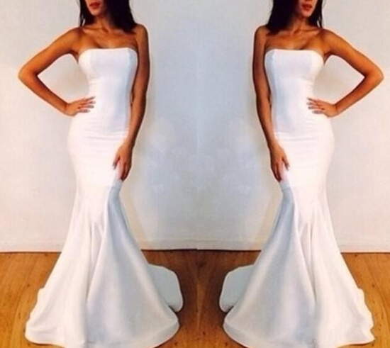 white strapless evening gown