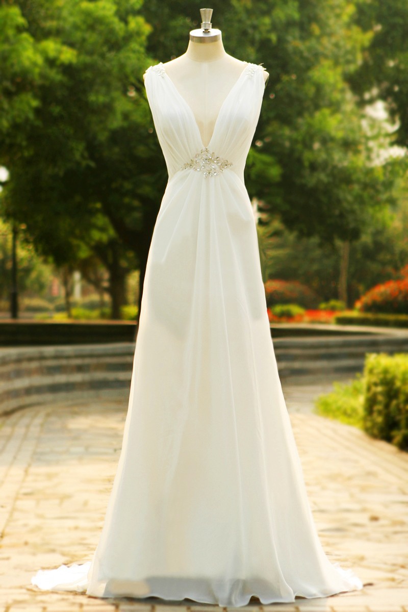 simple long white wedding dress
