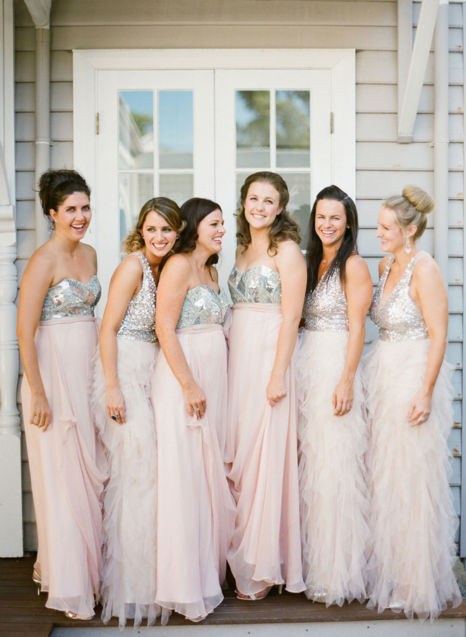 sequin blush bridesmaid dresses
