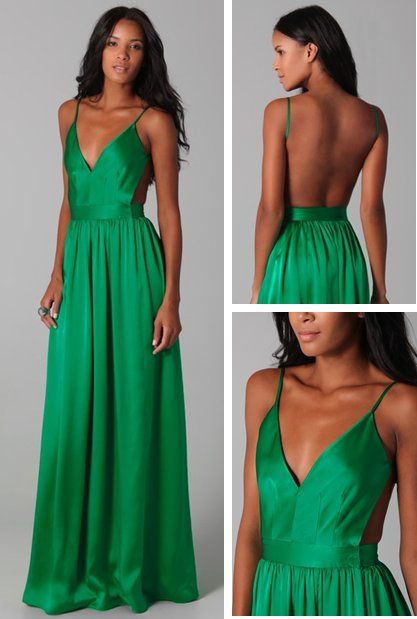 green backless gown