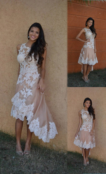 White Wedding Dresses High Low Wedding Gown Lace Wedding Gowns