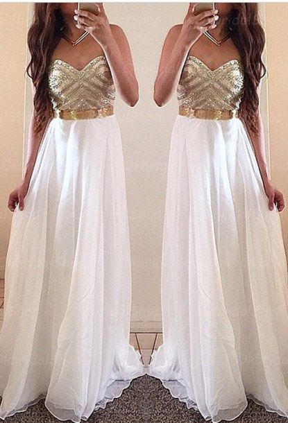 gold top white bottom prom dress