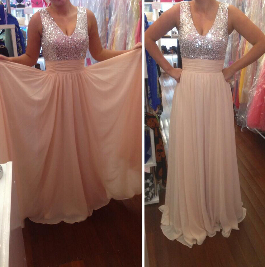 light pink and silver prom dress