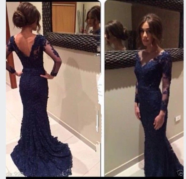 navy blue lace evening gown