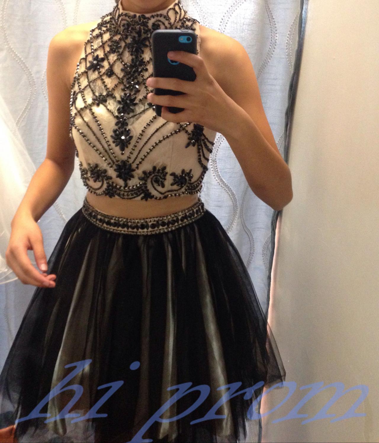 Black Homecoming Dress 2 Piece Homecoming Dresses Black Beading