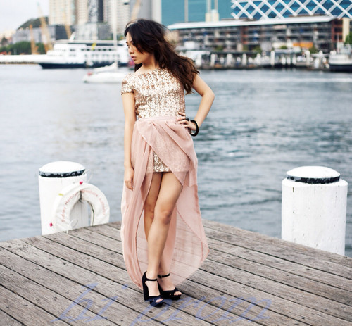 High low rose gold dress on sale