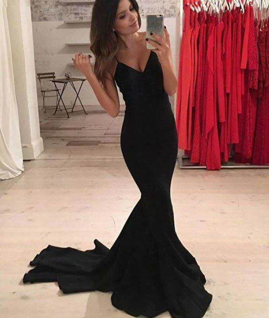black prom dress with red accessories