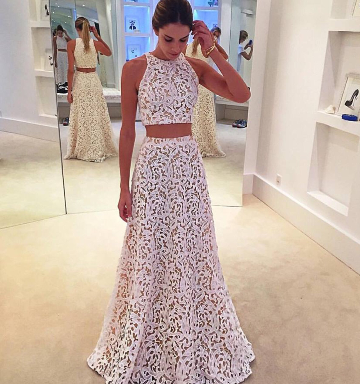 White lace prom dresses online 2019