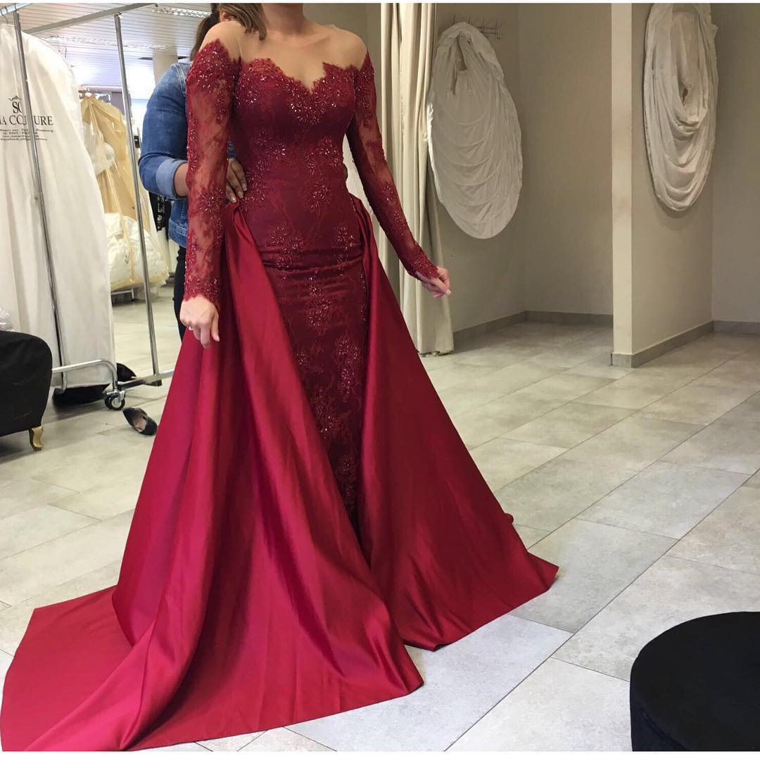 Prom Dress modest Prom Dress wine Red Prom Dress long Sleeves