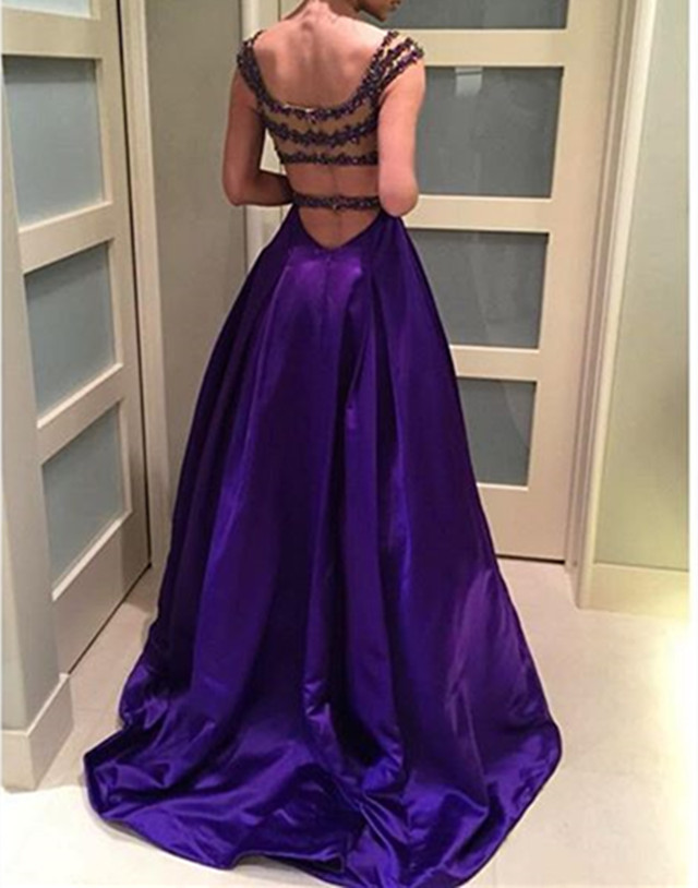 purple long evening gowns