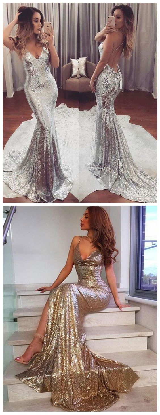 Sparkly Sequins Prom Dress Mermaid Long Prom Dress With Criss