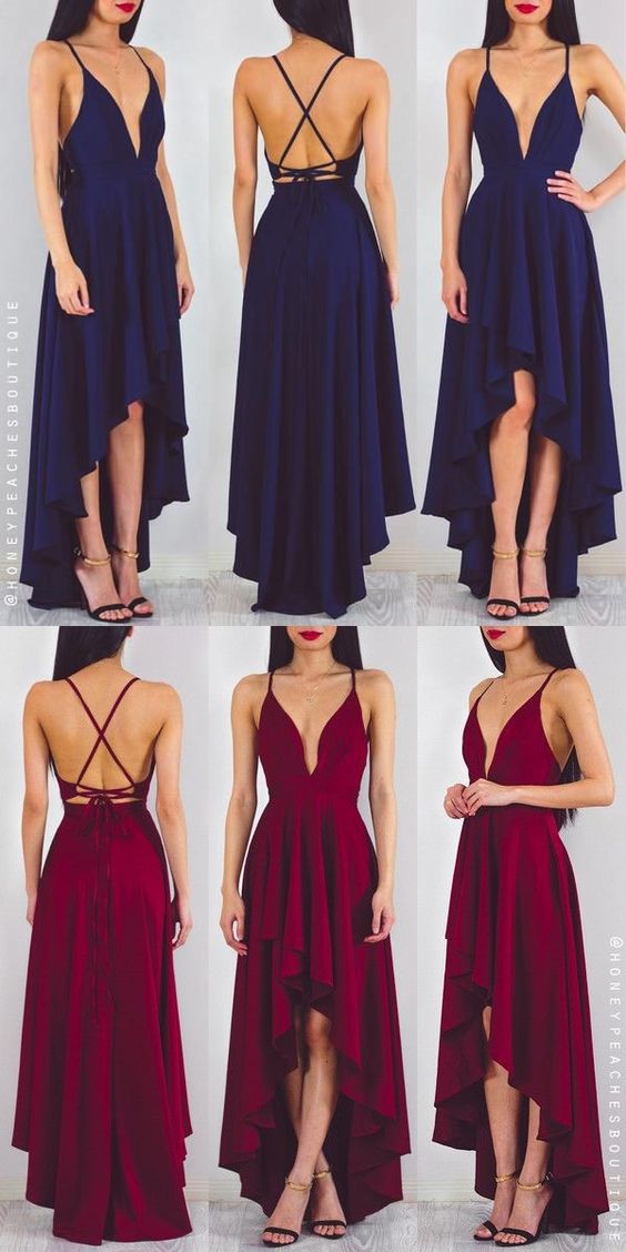 navy blue high low formal dress