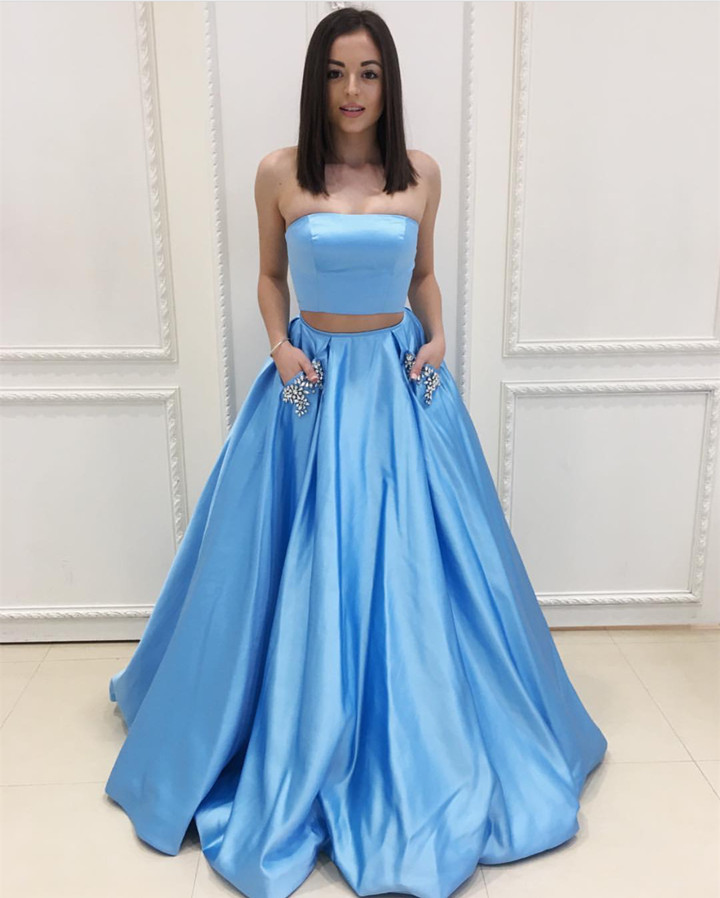 light blue silk prom dress