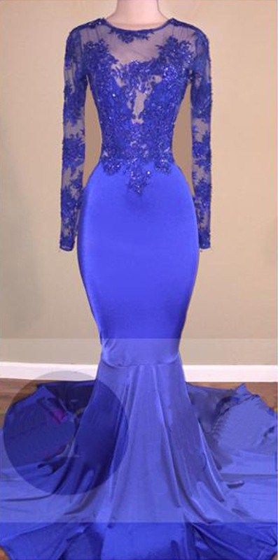 Royal Blue Backless Trumpet/mermaid Stretch Satin Prom Dresses ...